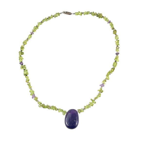 Peridot & Amethyst Necklace With Gemstone Pendant - Picture 4 of 10